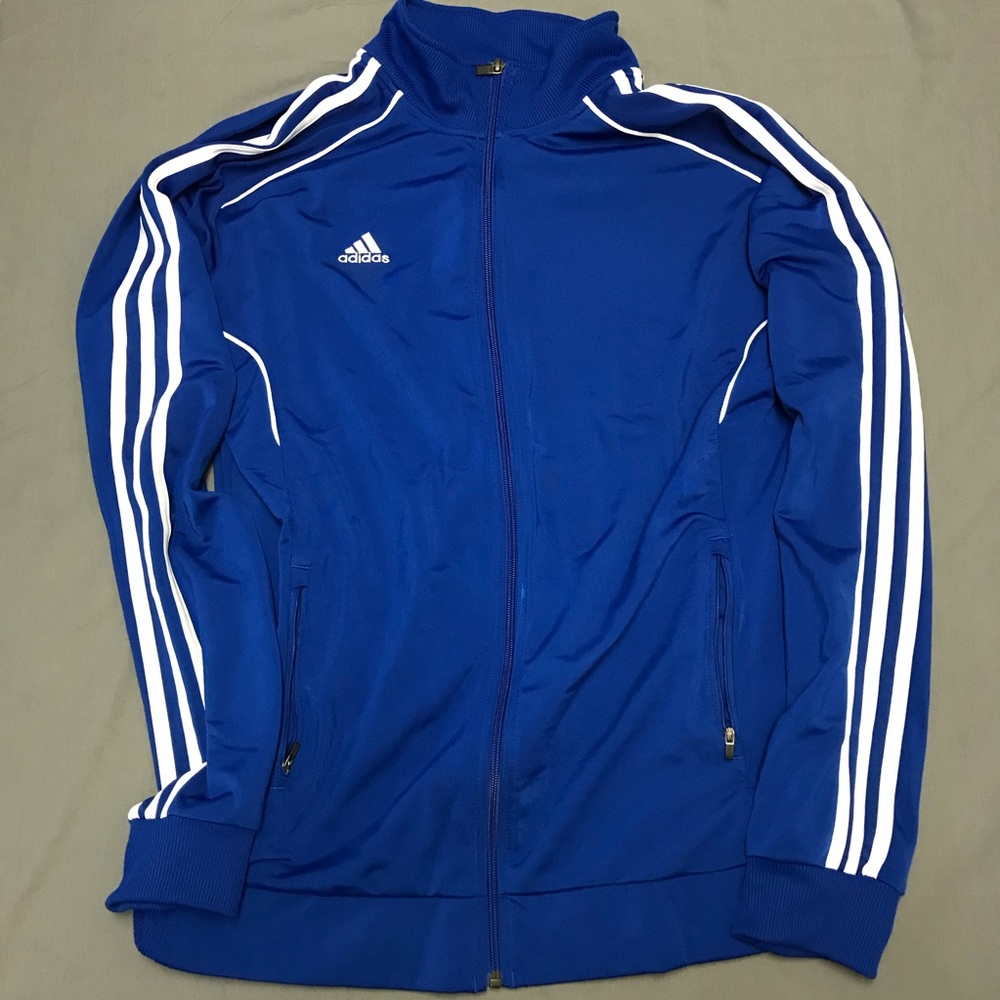 Adidas Men’s Large Blue Zip-Up 3-Stripe Jacket